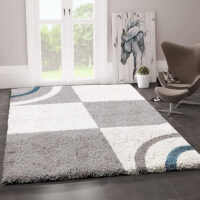 SHAG WEAVING CARPET® Super Soft Fluffy Area Rug For Living Room Handmade 2.5 Inches (Thickness,Pile) Moroccan Design Color Grey White