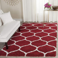 SHAG WEAVING CARPET® Super Soft Fluffy Area Rug For Living Room Handmade 2.5 Inches (Thickness,Pile) Moroccan Design Color Maroon White