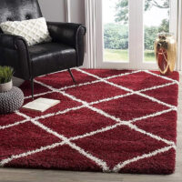 SHAG WEAVING CARPET® Super Soft Fluffy Area Rug For Living Room Handmade 2.5 Inches (Thickness,Pile) Moroccan Design Color Red White