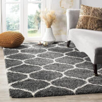 SHAG WEAVING CARPET® Super Soft Fluffy Area Rug For Living Room Handmade 2.5 Inches (Thickness,Pile) Moroccan Design Color White Dark Grey