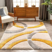 SHAG WEAVING CARPET® Super Soft Fluffy Area Rug For Living Room Handmade 2.5 Inches (Thickness,Pile) Moroccan Design Color Yellow Cream