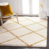 SHAG WEAVING CARPET® Super Soft Fluffy Area Rug For Living Room Handmade 2.5 Inches (Thickness,Pile) Moroccan Design Color Yellow White 2