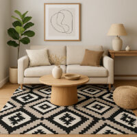TTC Thread & Texture Carpet™ Premium Hand-Tufted 100% New Zealand Wool Carpets 2 Inches Thickness Pile - Beige Black1