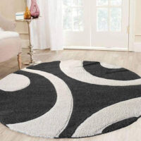 SHAG WEAVING CARPET® Round Shape Micro Polyester Yarn Super Soft Fluffy Area Rug Handmade 2.5 Inches (Thickness,Pile) - Black White 2