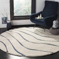 SHAG WEAVING CARPET® Round Shape Micro Polyester Yarn Super Soft Fluffy Area Rug Handmade 2.5 Inches (Thickness,Pile) - Cream Light Blue
