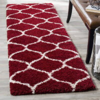 SHAG WEAVING CARPET®Micro Polyester Yarn Super Soft Fluffy Area Rug Handmade 2 Inches (Thickness, Pile) - Maroon White