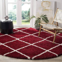 SHAG WEAVING CARPET® Round Shape Micro Polyester Yarn Super Soft Fluffy Area Rug Handmade 2.5 Inches (Thickness,Pile) - Maroon White