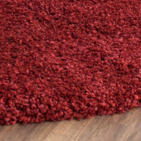 SHAG WEAVING CARPET® Round Shape Micro Polyester Yarn Super Soft Fluffy Area Rug Handmade 2.5 Inches (Thickness,Pile) - Maroon White