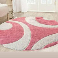 SHAG WEAVING CARPET® Round Shape Micro Polyester Yarn Super Soft Fluffy Area Rug Handmade 2.5 Inches (Thickness,Pile) - Pink White