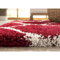 SHAG WEAVING CARPET® Round Shape Micro Polyester Yarn Super Soft Fluffy Area Rug Handmade 2.5 Inches (Thickness,Pile) - Red White