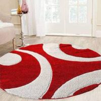 SHAG WEAVING CARPET® Round Shape Micro Polyester Yarn Super Soft Fluffy Area Rug Handmade 2.5 Inches (Thickness,Pile) - Red White 3