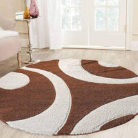 SHAG WEAVING CARPET® Round Shape Micro Polyester Yarn Super Soft Fluffy Area Rug Handmade 2.5 Inches (Thickness,Pile) - White Brown