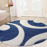 SHAG WEAVING CARPET® Round Shape Micro Polyester Yarn Super Soft Fluffy Area Rug Handmade 2.5 Inches (Thickness,Pile) - White Blue