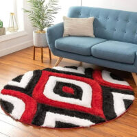 SHAG WEAVING CARPET® Round Shape Micro Polyester Yarn Super Soft Fluffy Area Rug Handmade 2.5 Inches (Thickness,Pile) - White Red Black