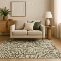 TTC Thread & Texture Carpetâ„¢ Premium Hand-Tufted 100% New Zealand Wool Carpets 2 Inches Thickness Pile - Light Green White