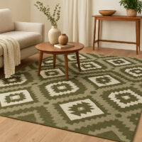 TTC Thread & Texture Carpet™ Premium Hand-Tufted 100% New Zealand Wool Carpets 2 Inches Thickness Pile - Light Green White2